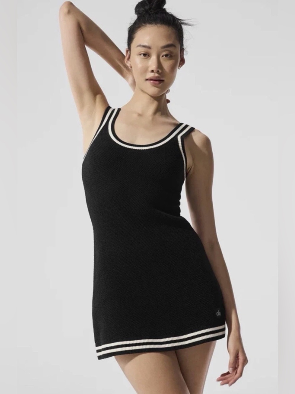 Alo Yoga Tennis Club Sweater Knit Dress on Black/Ivory Size XS